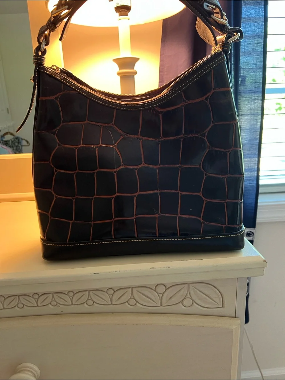 Dooney & Bourke Dark Brown Croc-Embossed Leather Messenger Bag